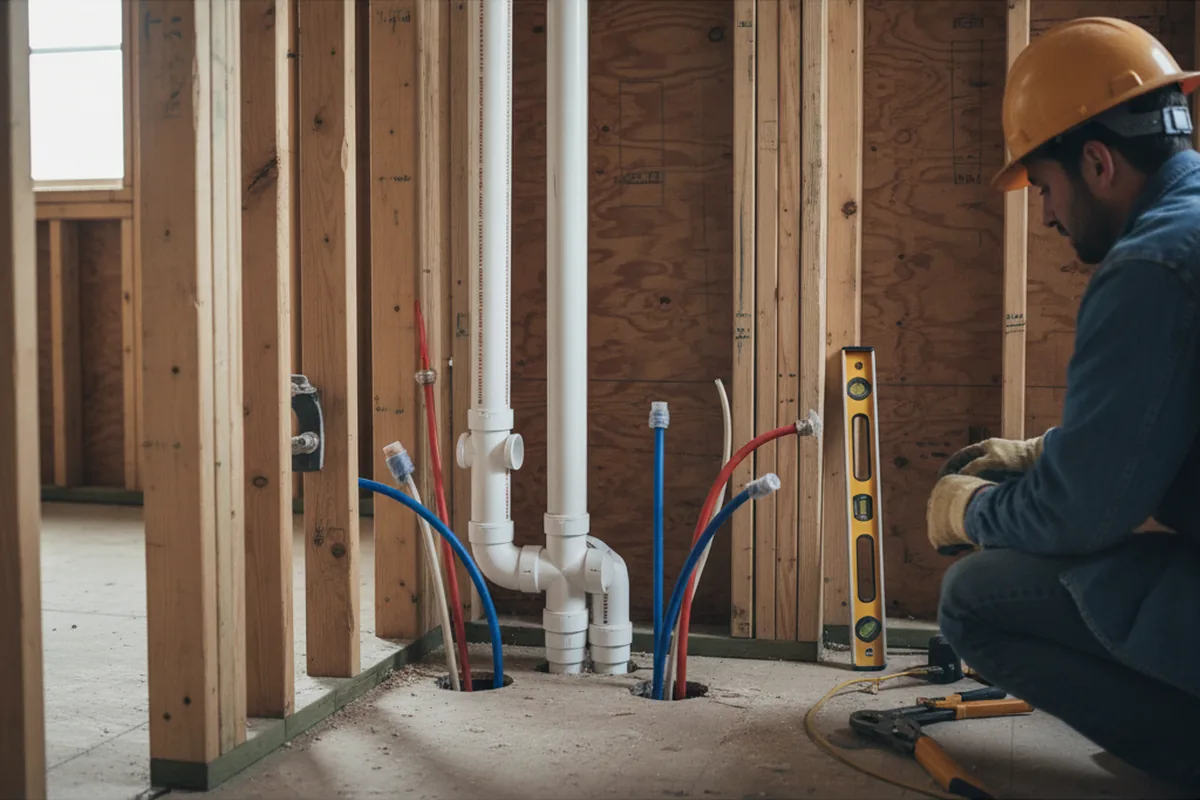 Drain and supply rough-in during Leak Detection in Jordanville
